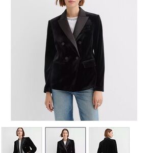 LOFT Black Velvet Double-Breasted Blazer